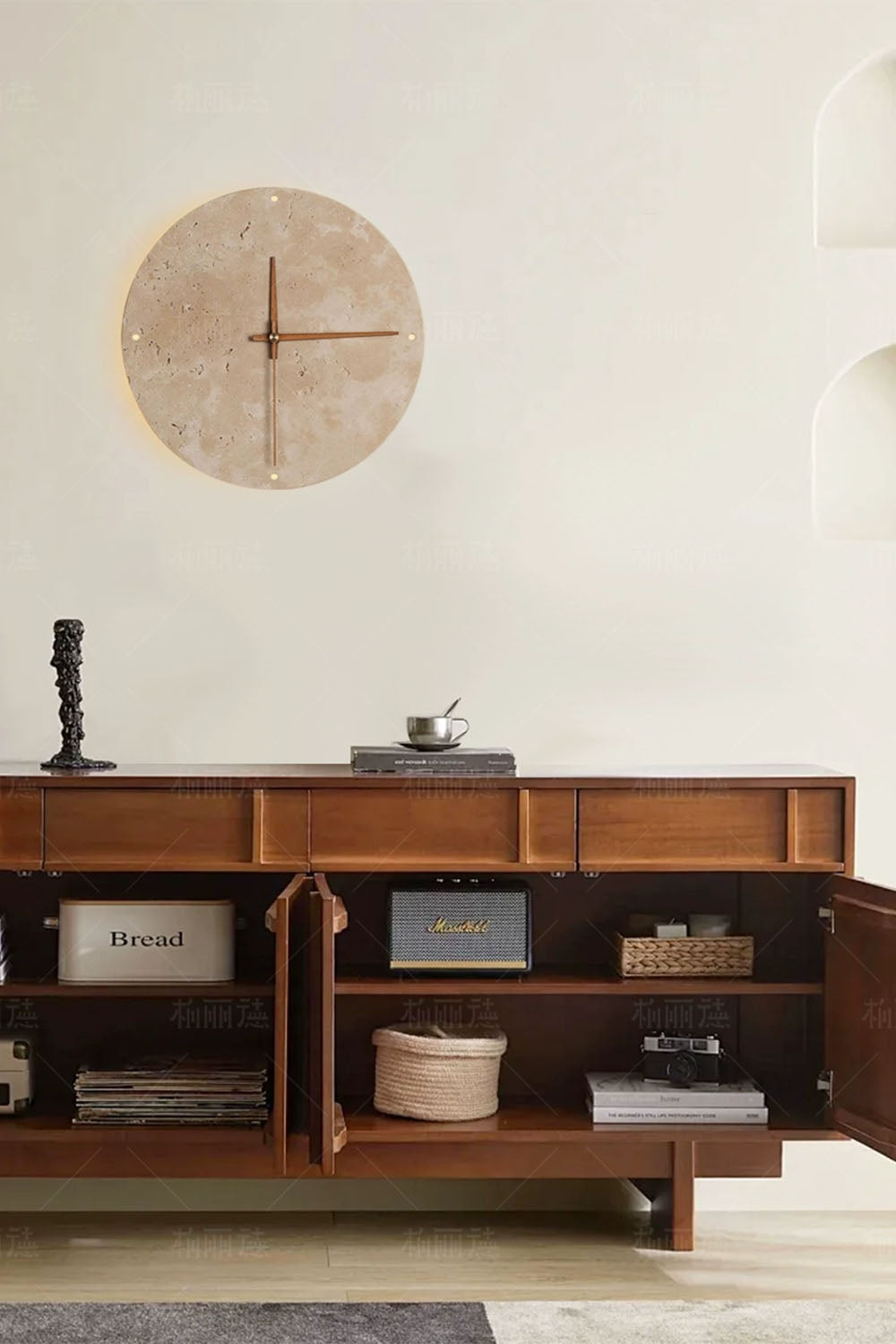 Wabi-Sabi Round Alarm Clock Wall Lamp - view 7 | everlamps