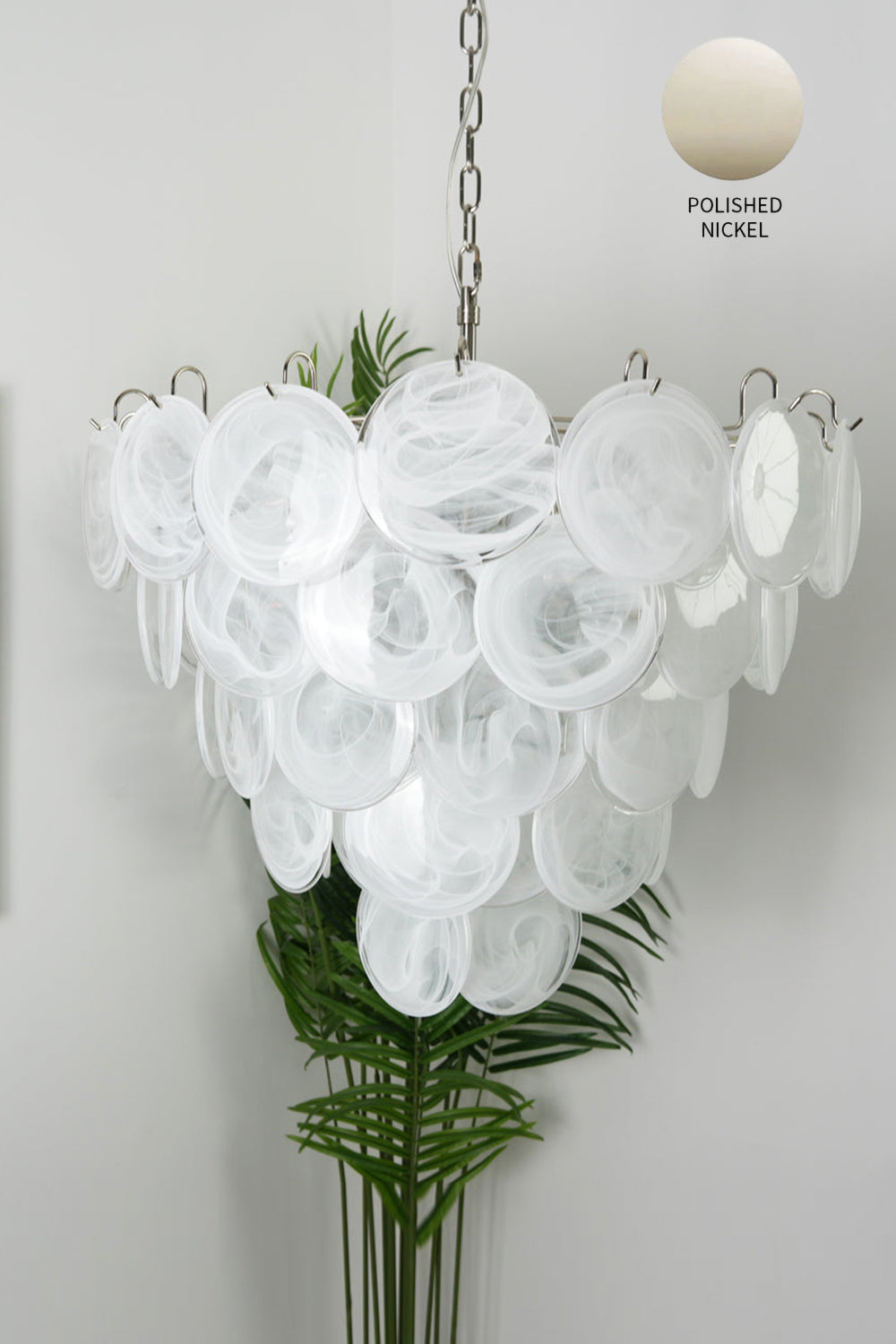 White Art Disc Glass Chandelier - view 19 | everlamps