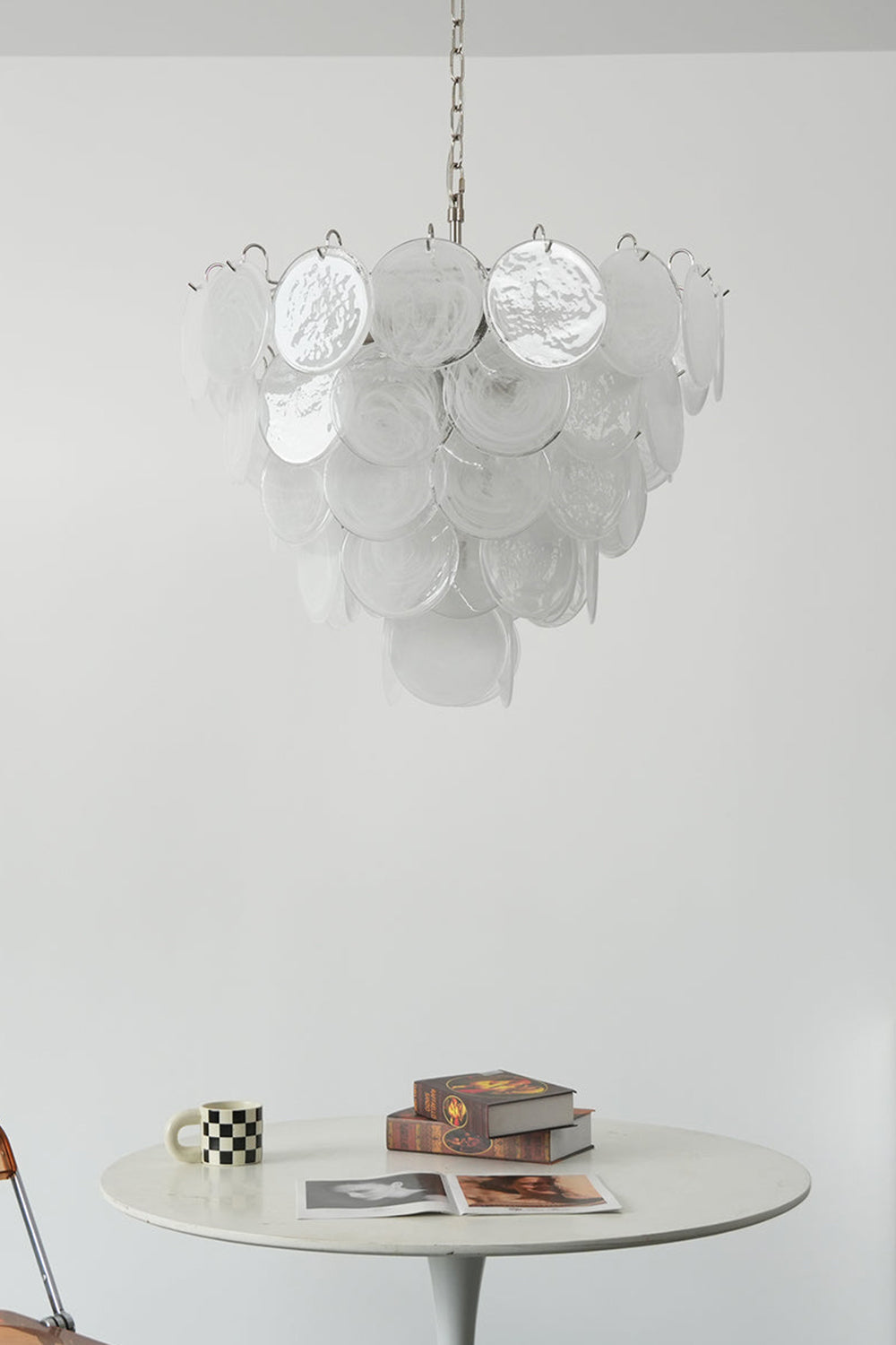White Art Disc Glass Chandelier - view 5 | everlamps