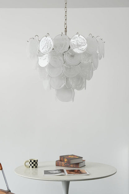 White Art Disc Glass Chandelier - view 5 | everlamps