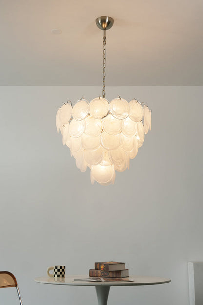 White Art Disc Glass Chandelier - view 3 | everlamps