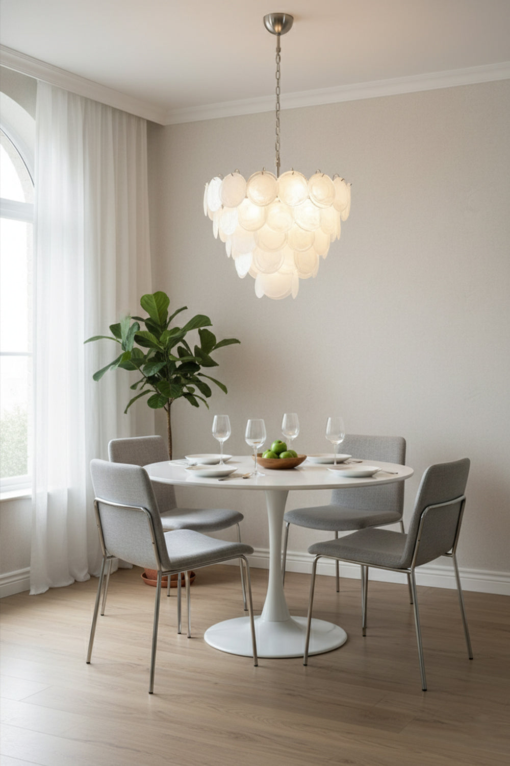 White Art Disc Glass Chandelier - view 4 | everlamps