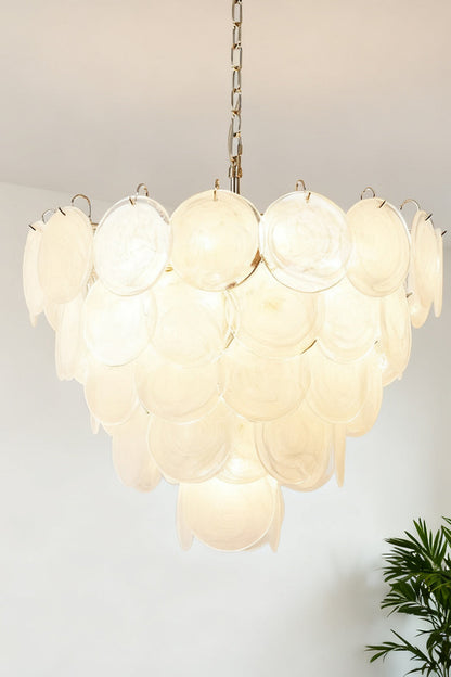 White Art Disc Glass Chandelier - view 10 | everlamps
