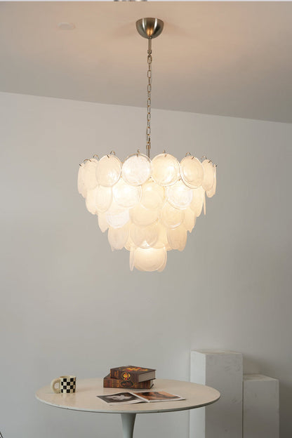 White Art Disc Glass Chandelier - view 2 | everlamps