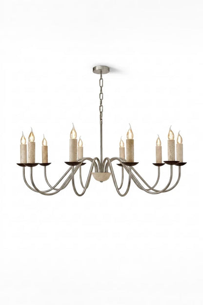 Winslow Travertine Candelabra Chandelier | Natural Travertine and Metal | Studio shot showing full profile against a neutral backdrop | vexa lamps