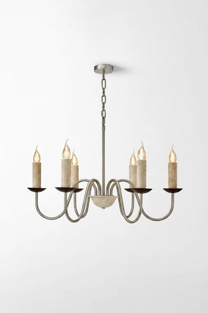 Winslow Travertine Candelabra Chandelier | Natural Travertine and Metal | Full view displayed on a plain white background | vexa lamps