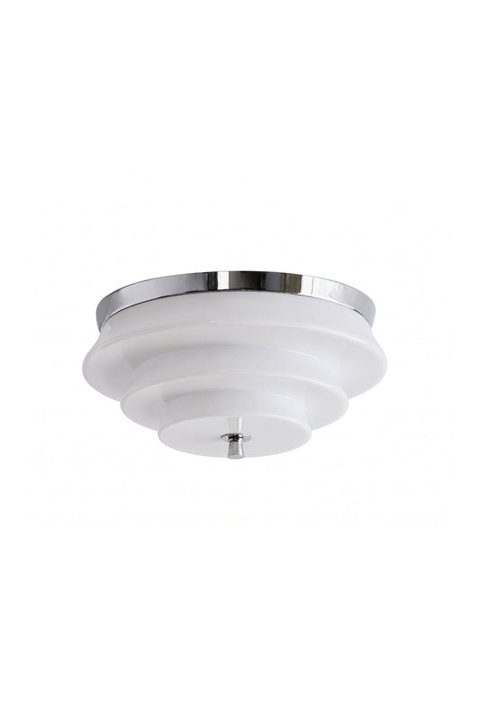 Ziggurat Horizon Glass Ceiling Light featuring a three-tiered glass shade and polished chrome collar.