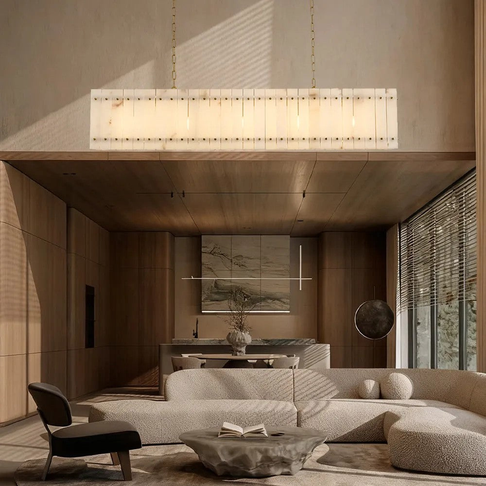Zora Linear Slat Alabaster Chandelier 72"W