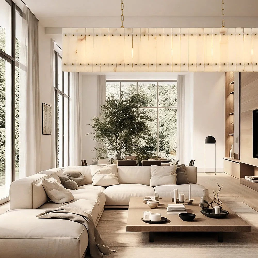 Zora Linear Slat Alabaster Chandelier 72"W