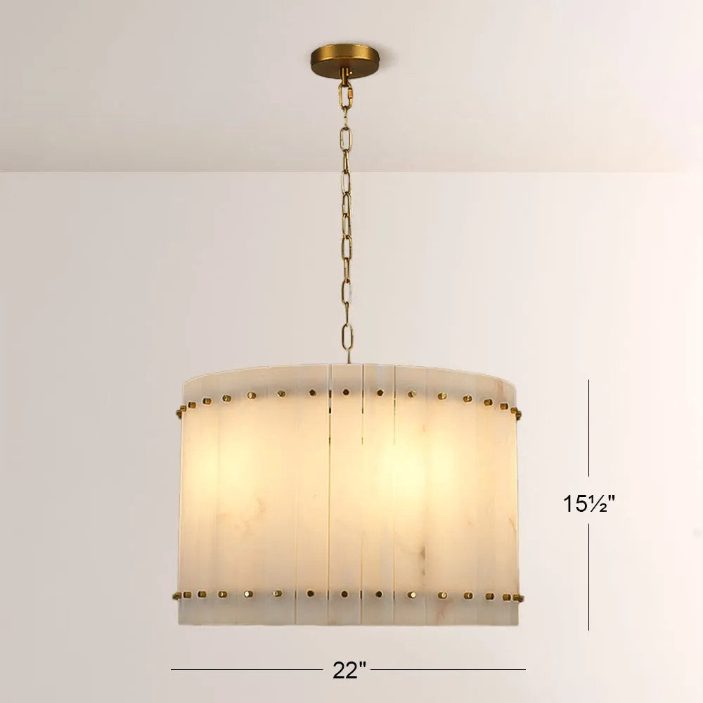 Zora Round Slat Alabaster Drum Chandelier 22”D
