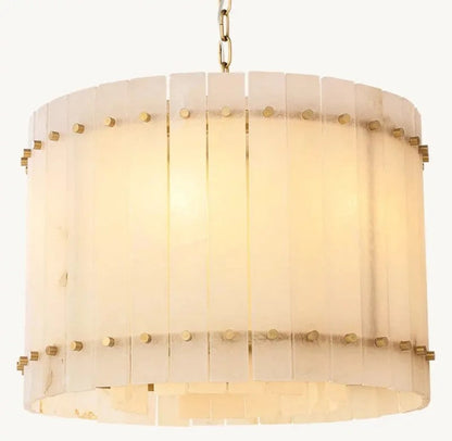Zora Round Slat Alabaster Drum Chandelier 37”D