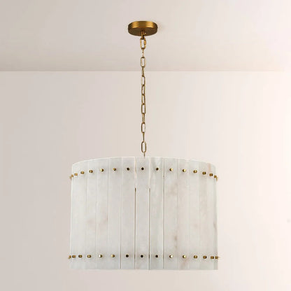 Zora Round Slat Alabaster Drum Chandelier 22”D