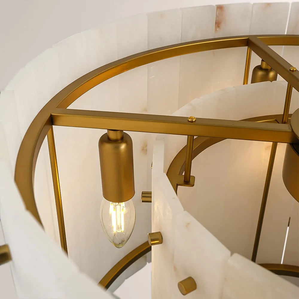 Zora Round Slat Alabaster Drum Chandelier 48”D