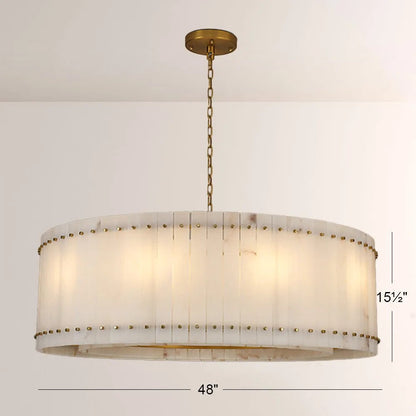 Zora Round Slat Alabaster Drum Chandelier 48”D