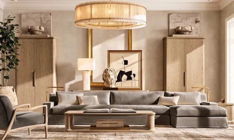 Zora Round Slat Alabaster Drum Chandelier 60”D