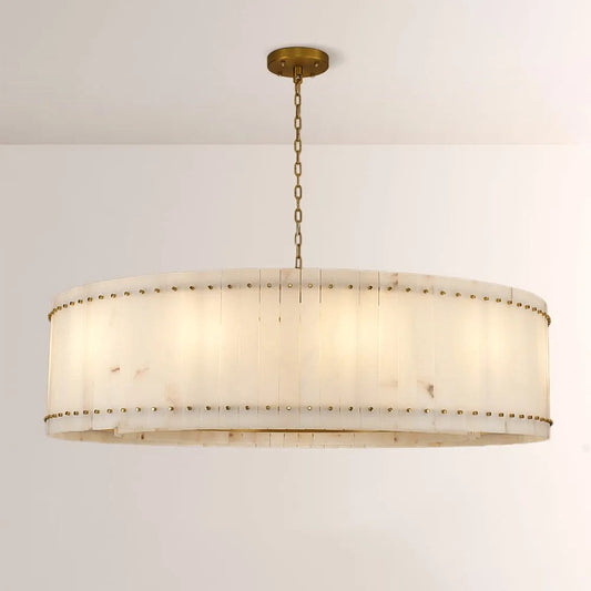 Zora Round Slat Alabaster Drum Chandelier 60”D