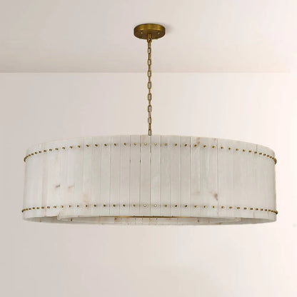 Zora Round Slat Alabaster Drum Chandelier 60”D