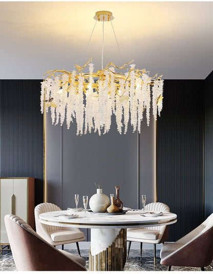 Branch Luxury Long Snowflake Crystal Chandelier