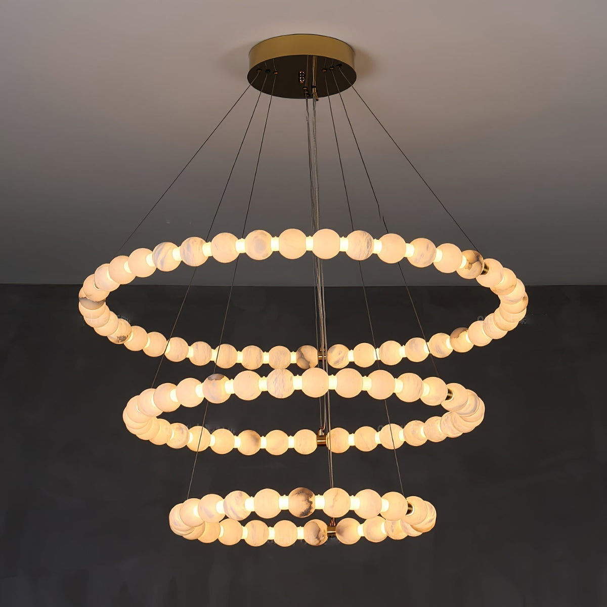 Alabaster Orb Ring Chandelier - 23.6″ + 31.5″ + 39.4″Gold & WhiteWarm Lighteverlamps