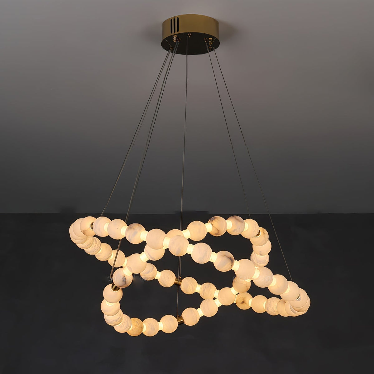 Alabaster Orb Ring Chandelier - 23.6″ + 39.4″Gold & WhiteWarm Lighteverlamps