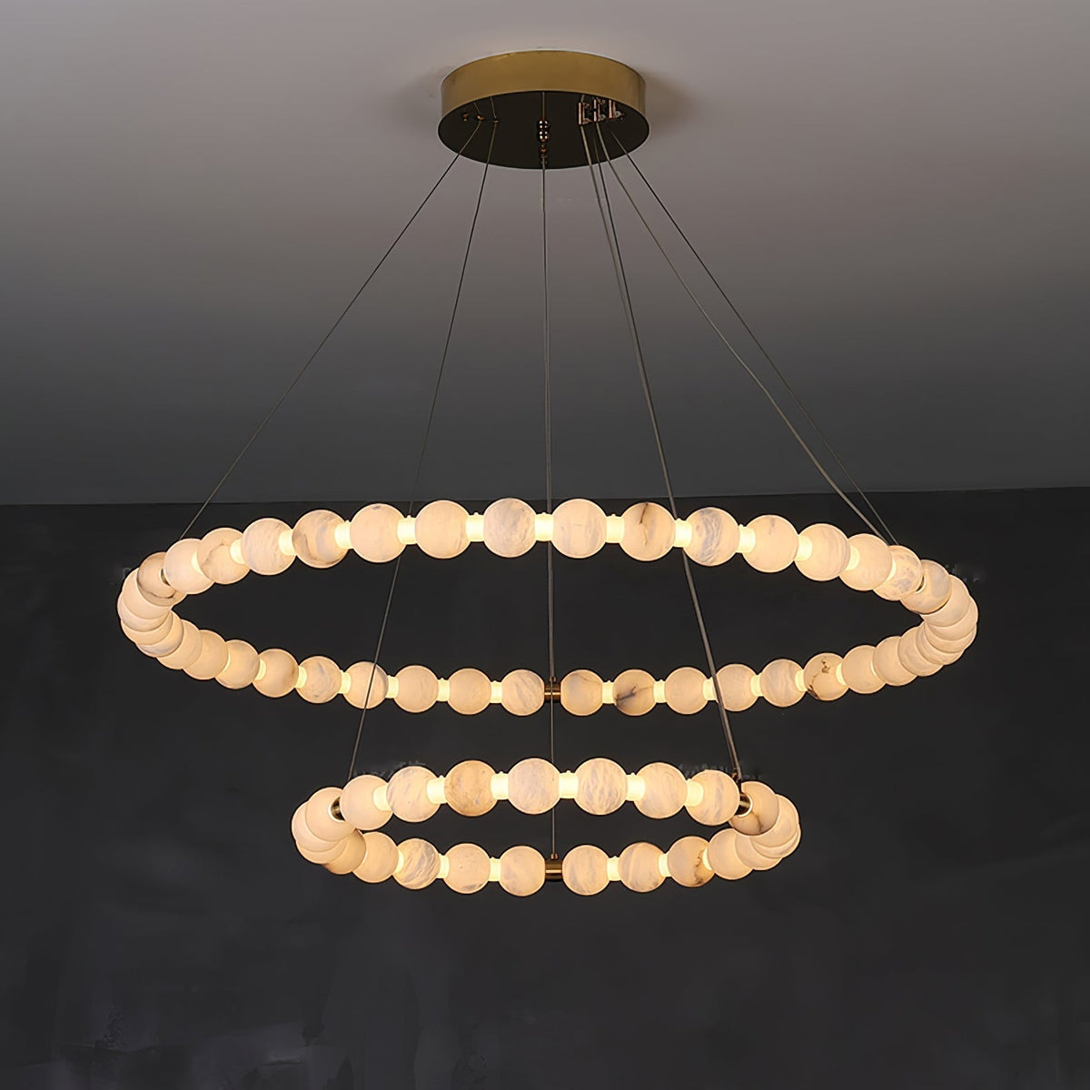 Alabaster Orb Ring Chandelier - 23.6″ + 39.4″Gold & WhiteWarm Lighteverlamps
