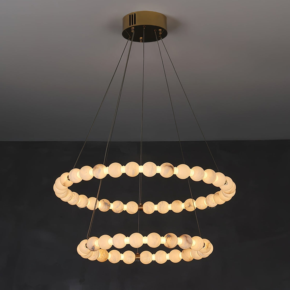 Alabaster Orb Ring Chandelier - 23.6″ + 31.5″Gold & WhiteWarm Lighteverlamps
