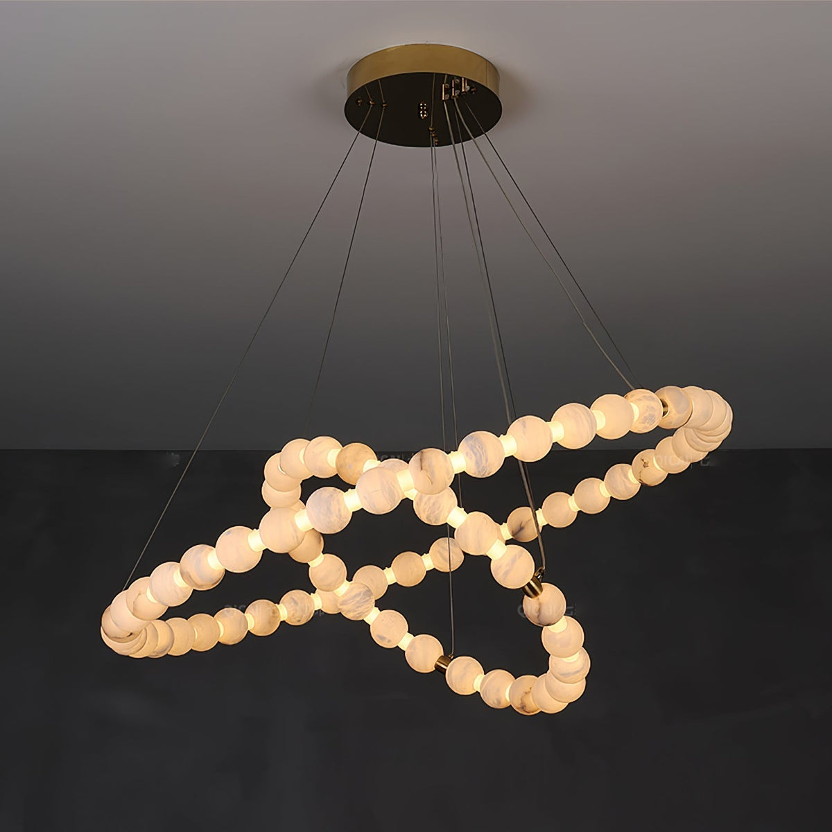 Alabaster Orb Ring Chandelier - 23.6″ + 31.5″ + 39.4″Gold & WhiteWarm Lighteverlamps