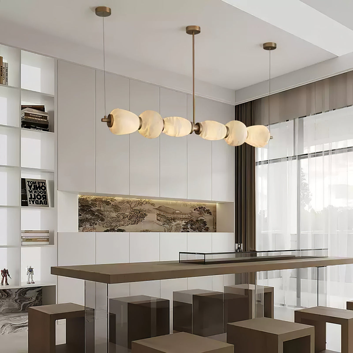 Alabaster Pebble Linear Chandelier
