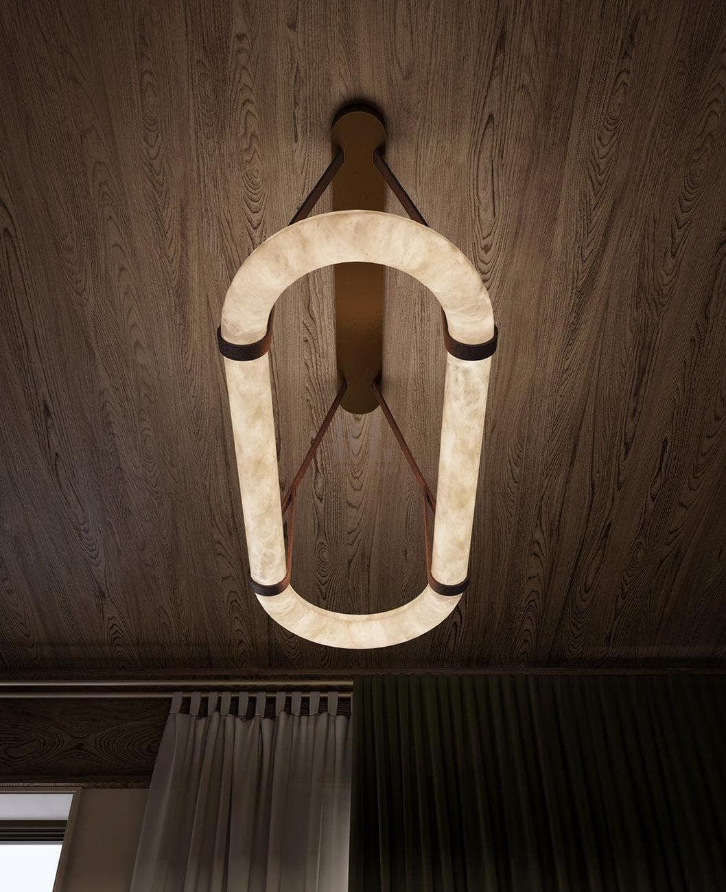 Alabaster Round Leather Chandelier-Chandelier-everlamps-everlamps