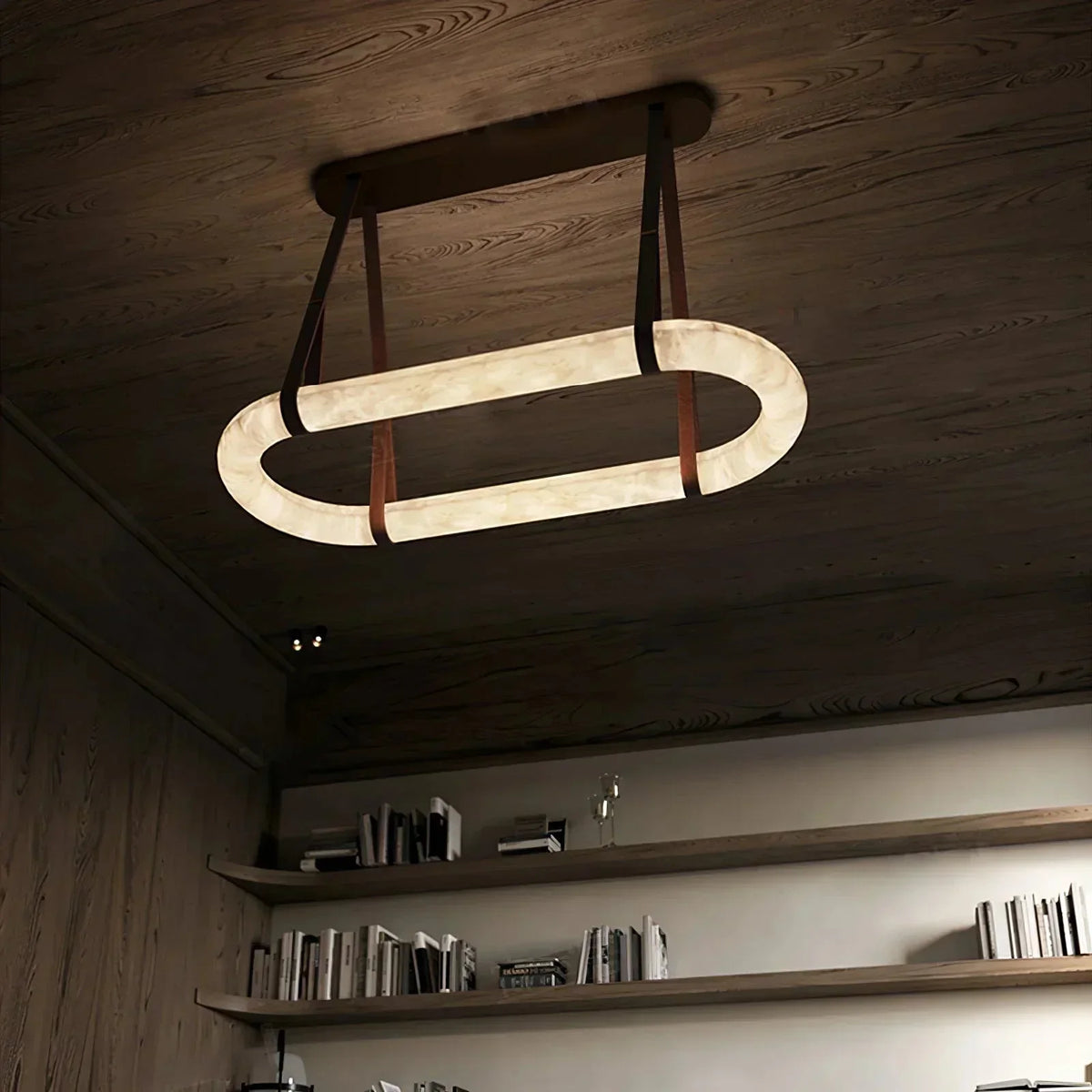Alabaster Round Leather Chandelier-Chandelier-everlamps-everlamps