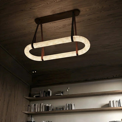 Alabaster Round Leather Chandelier-Chandelier-everlamps-everlamps
