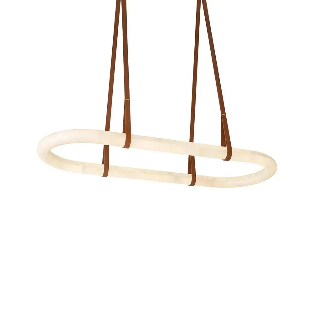 Alabaster Round Leather Chandelier-Chandelier-everlamps-everlamps