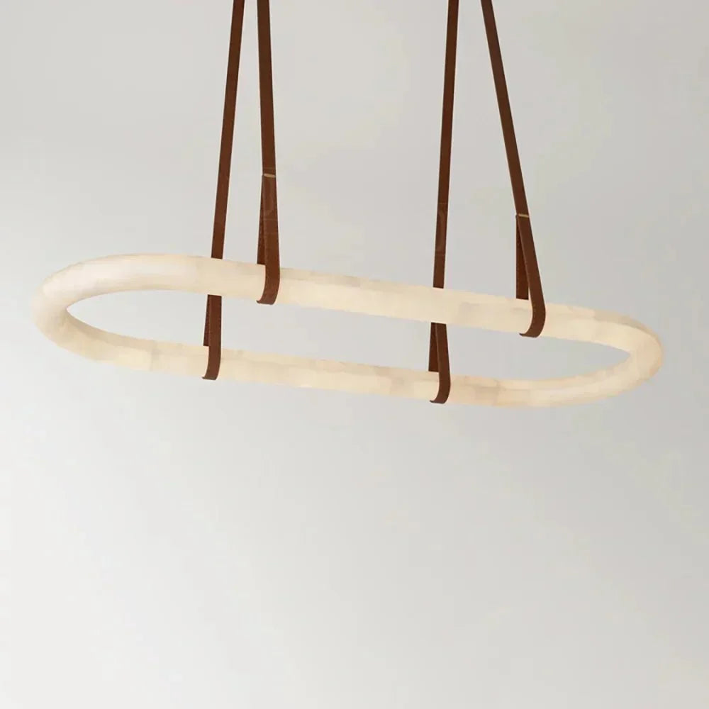 Alabaster Round Leather Chandelier-Chandelier-everlamps-everlamps