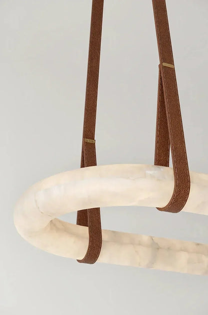 Alabaster Round Leather Chandelier-Chandelier-everlamps-everlamps