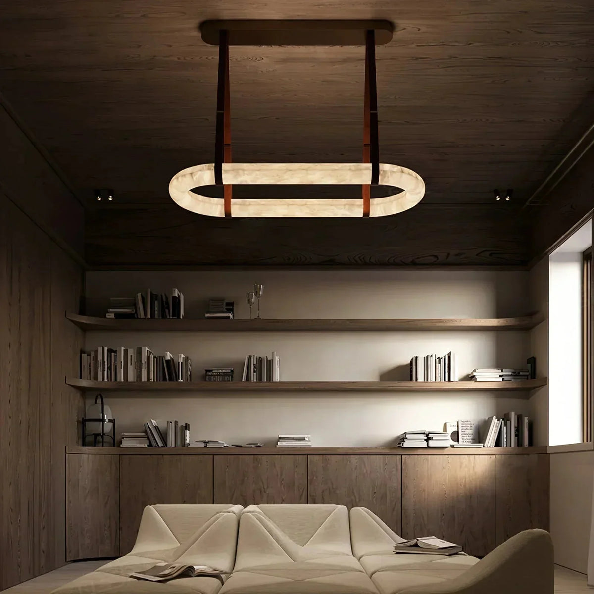 Alabaster Round Leather Chandelier-Chandelier-everlamps-everlamps