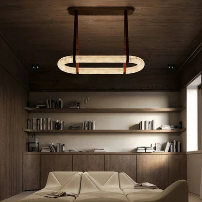 Alabaster Round Leather Chandelier-Chandelier-everlamps-everlamps