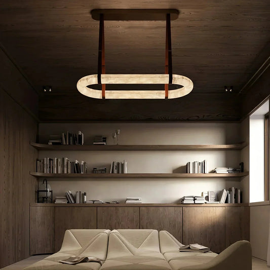 Alabaster Round Leather Chandelier-Chandelier-everlamps-everlamps