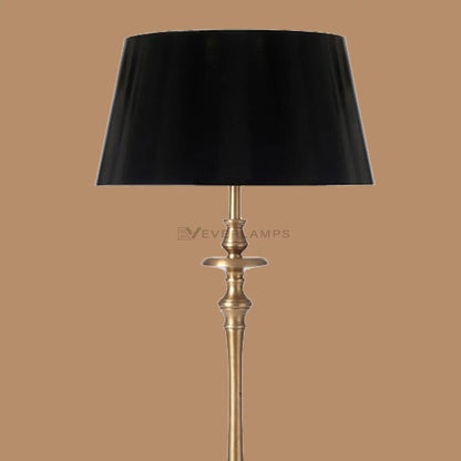 Alden Antique Brass Floor Lamp with Black Fabric Shade