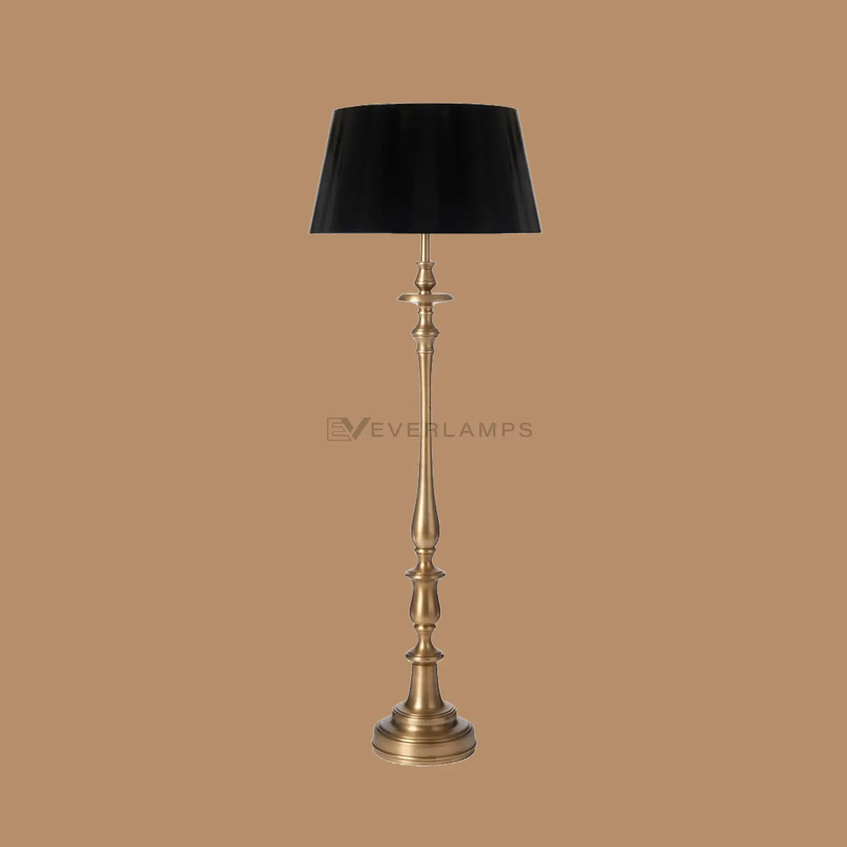 Alden Antique Brass Floor Lamp with Black Fabric Shade
