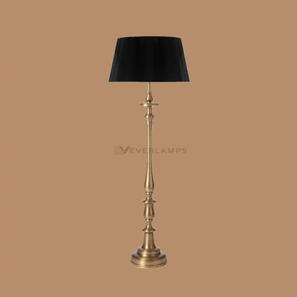 Alden Antique Brass Floor Lamp with Black Fabric Shade