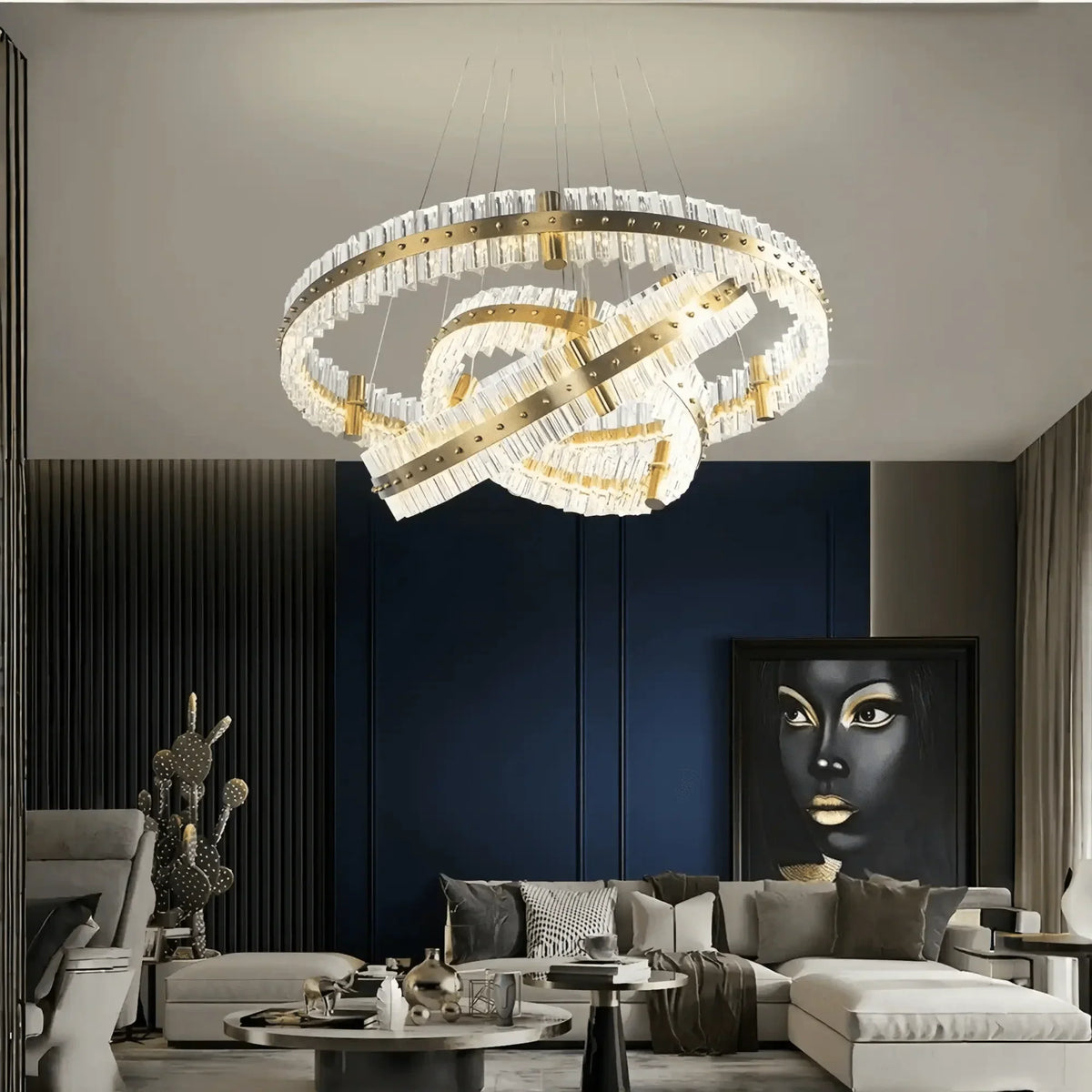 Aquinox 3 - Tier Round Crystal Ring LED Chandelier - 28" DiameterLacquered Brasseverlamps