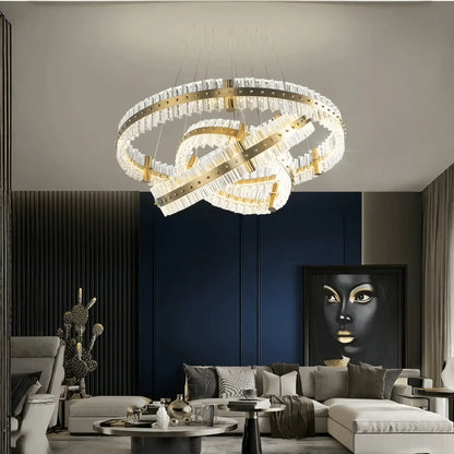 Aquinox 3 - Tier Round Crystal Ring LED Chandelier - 28" DiameterLacquered Brasseverlamps