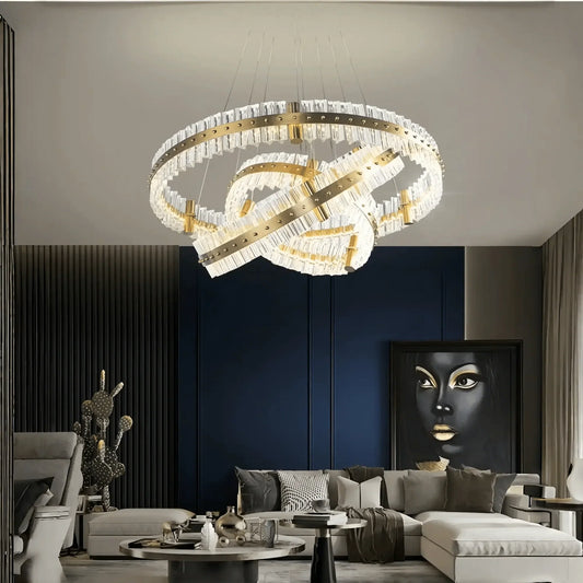 Aquinox 3 - Tier Round Crystal Ring LED Chandelier - 28" DiameterLacquered Brasseverlamps