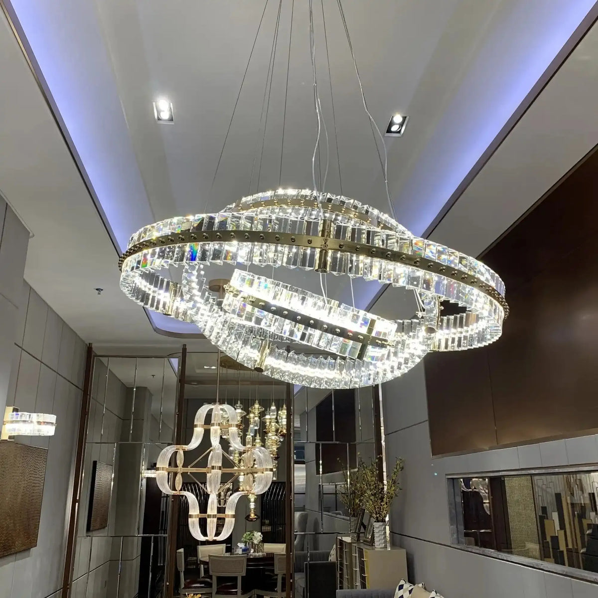 Aquinox 3 - Tier Round Crystal Ring LED Chandelier - 28" DiameterPolished Nickeleverlamps