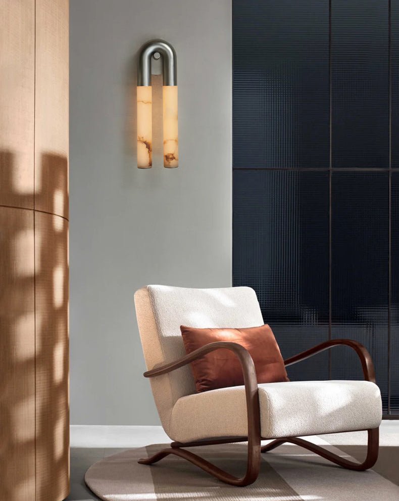 Arch Alabaster Sconce - ∅ 5.5″ x H 17.7″Nickel & WhiteEverlamps