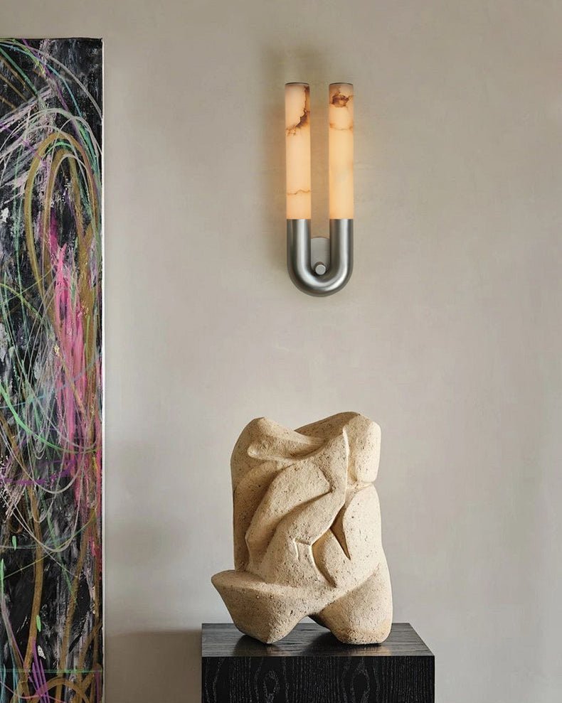 Arch Alabaster Sconce - ∅ 5.5″ x H 17.7″Nickel & WhiteEverlamps