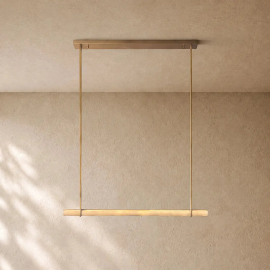 Audubom Alabaster Single Bar Linear Chandelier - Brass / Classic