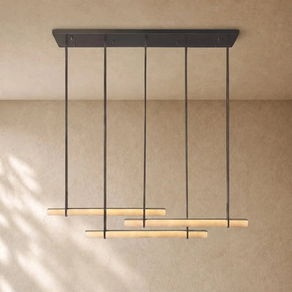 Audubom Alabaster Triple Bar Linear Chandelier - 60’’ / Bronze / Classic