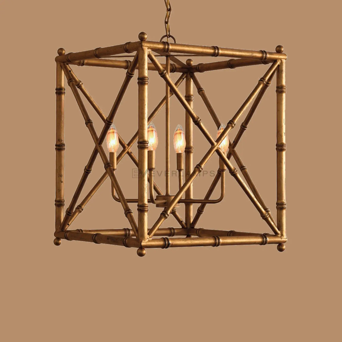 Bexley Bamboo-Style Geometric Lantern Chandelier