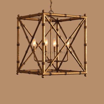 Bexley Bamboo-Style Geometric Lantern Chandelier